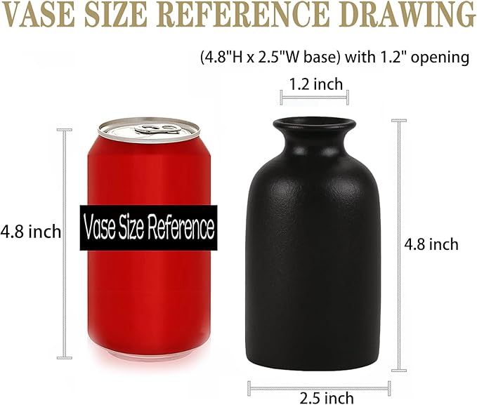 Ceramic Black Small Vase, Dry Flower Vases Minimalism Style for Modern Table Shelf Fit Fireplace Bedroom Kitchen Living Room Home Decor (Black, Small)