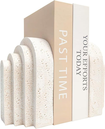 Heavy Duty Book Ends for Shelves, Decorative Book Stopper for Shelves, Resin Decor Bookends for Heavy Books, Modern Home Decor Aesthetic Bookend Aesthetically Pleasing Layered Arch Design, Set of 2