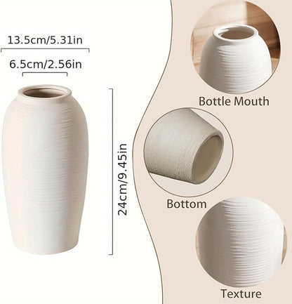 Rustic Ceramic Vase, Simple Flower Vase for Home Decoration, 9.45 Inches, One Piece for Living Room, Office Wedding, Hotel Decor.