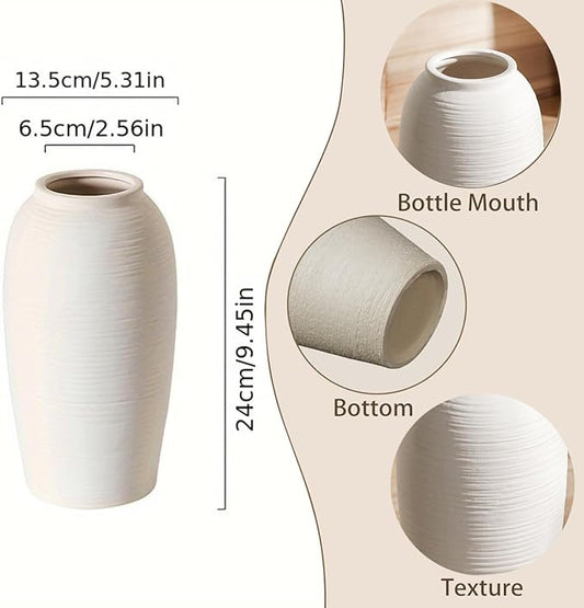 Rustic Ceramic Vase, Simple Flower Vase for Home Decoration, 9.45 Inches, One Piece for Living Room, Office Wedding, Hotel Decor.