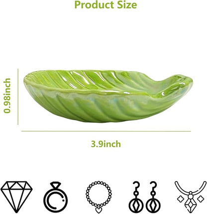 Trinket Dish Shell, Ceramic Jewelry Dish Seashell, Seashell Shape Jewelry Holder Plate for Rings Earrings Necklaces Bracelet, Decorative Tray for Mom Friend Sister, 3.9", Green Iridescent Surface