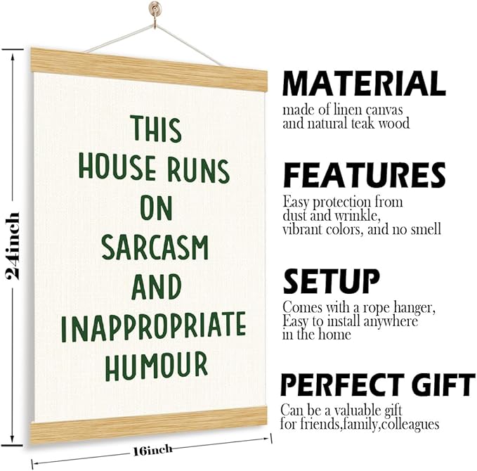 YGSDZY House Door Hanging Poster, This House Runs On Sarcasm and Inappropriate Humour Poster, Funny Cute Home Decor, Living Room Decors, Wall Decor Art, Family Posters, 11.8 * 15.7