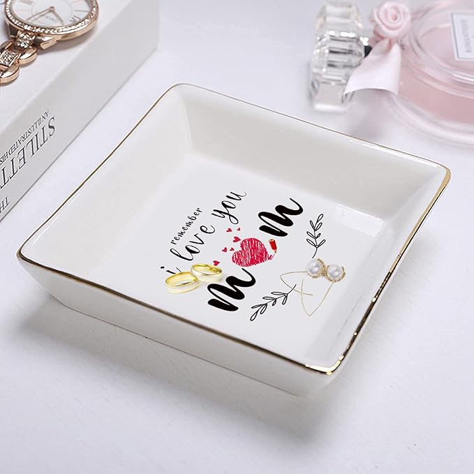 Gifts for Mom from Daughter Birthday Gift for Women Mothers Day Gifts Fun Presents Moms Grandma Sister in Law Best Jewelry Dish Unique Trinket Tray Ring Holder, Remember I Love You Mom