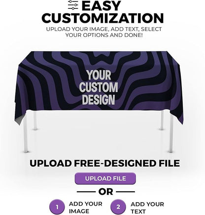 DreamController Custom Table Cloth for 4ft/5ft/6ft Table with Business Logo, Image or Text Personalized Table Cover for TradeShows, Events, Birthday, Wedding | Made in USA | Fast delivery | HD Print