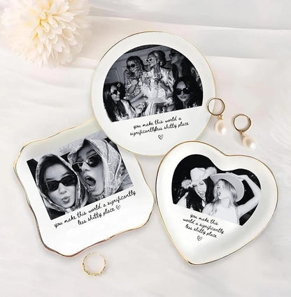 Chillever Personalized Besties Photo Ring Dish, Custom Jewelry Dish Gift for Besties, Soul Sister Trinket Gift for Long Distance Friendship Women BFF Christmas Birthday Wedding Gifts DS2
