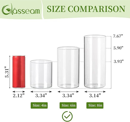Glasseam Glass Cylinder Vases for Centerpieces, Small Clear Flower Vase Set of 12, Modern Floating Candle Vases Decor, Decorative Hurricane Candle Holders for Wedding Dining Table Decorations, 6in