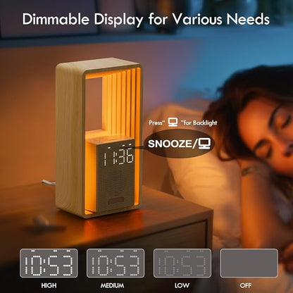 WILIT Digital Alarm Clock, Sunrise Alarm Clock with Nightlight, 9 Sleep Aid Sounds, White Noise Sounds Machine, Dimmable Display,USB Charging Port,Wood Grain Imitation,Gift for Women,Men,Travel