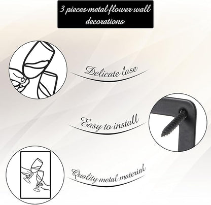 CHENGU 3 Pieces Metal Minimalist Abstract Woman Wall Art Line Drawing Wall Art Decor Single Line Female Home Hanging for Kitchen Bathroom Living Room