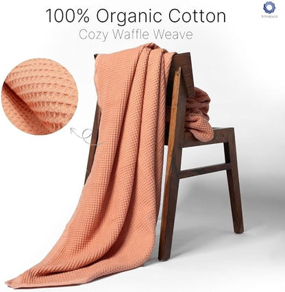 GOTS Certified Organic Cotton Waffle Weave Cozy Throw Blanket, 50"X60", Modern Home Decor, Soft Bed Blanket - Sun Bay