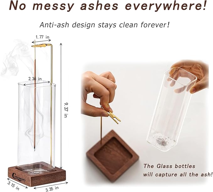 Ceremony Incense Holder,2Pack Wood Incense Holder for Sticks with Glass Ash Catcher,Incense Burner for Meditation Yoga Spa Room Decor