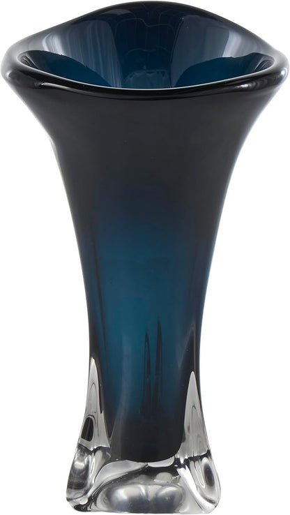 Deco 79 Glass Abstract Decorative Vase Ombre Tulip Centerpiece Vase with Clear Base, Flower Vase for Home Decoration 10" x 10" x 18", Dark Blue
