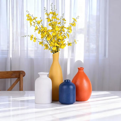 Multi-Color Ceramic Small Bud Vases Set of 4, White Yellow Orange Blue Vase, Modern Minimalism Style Vases for Rustic Home Decor, Ideal Decorative Vases for Living Room, Dining Room, Mantel, Entryway