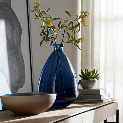 Opaque Glass Vase – Solid Modern Decorative Accent – Elegant Home Decor Centerpiece for Living Room, Bedroom, Office, or Entryway – Handcrafted Glass Flower Vase for Table or Floor – 19", Blue