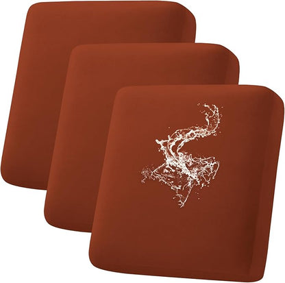 hyha Waterproof Couch Cushion Covers, Stretch Sofa Couch Seat Slipcover for Dog Washable, Non-Slip Waterproof Outdoor Cushion Covers for Patio Furniture Replacement (3 Pieces, Rust)