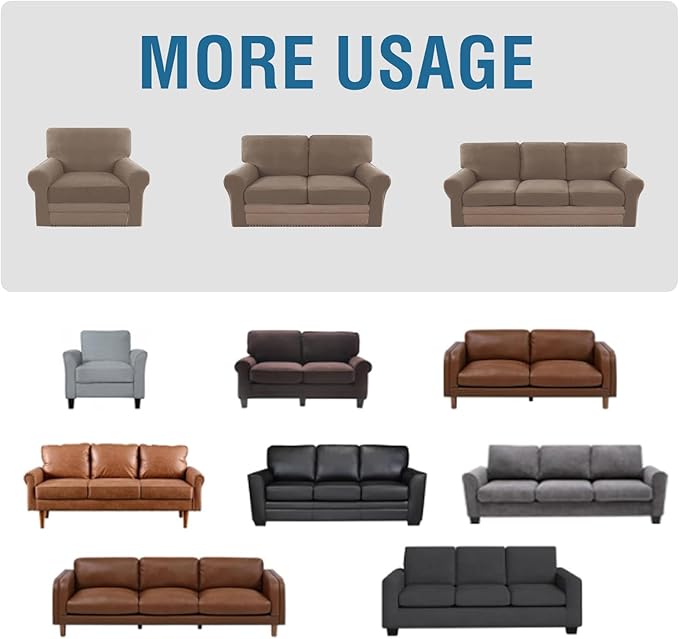H.VERSAILTEX Multi-Pieces Sofa Covers Stretch Couch Covers Form Fitted Seats and Back Cushions Covers (2 Seat Covers Plus 2 Back Cusion Covers, Bonus 2 Armrest Covers), Macchiato