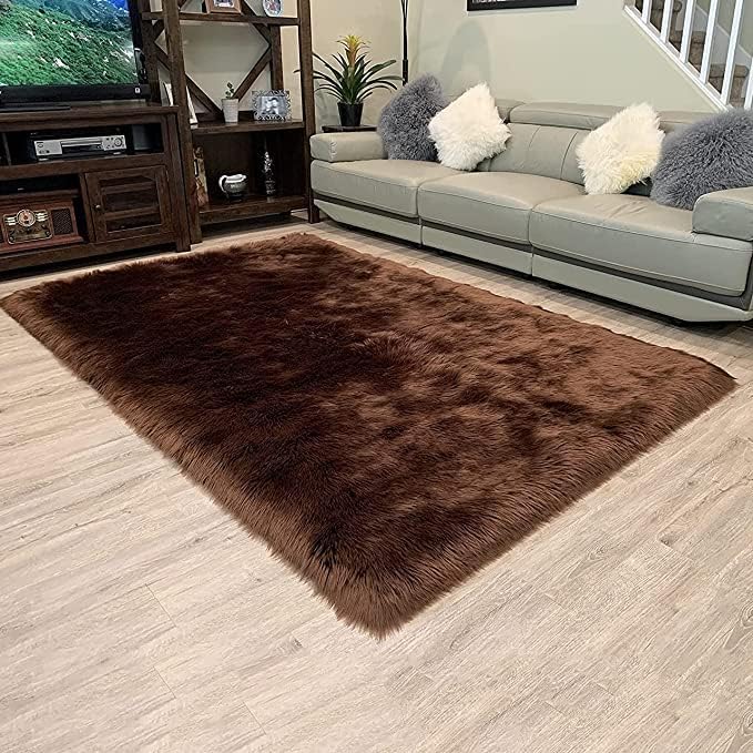 LAMBZY High Pile Super Soft Faux Sheepskin Rug (Brown, 3'x5')