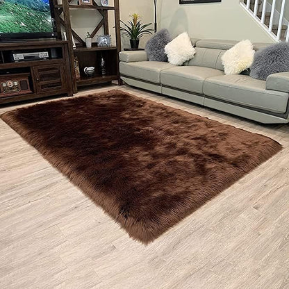 LAMBZY High Pile Super Soft Faux Sheepskin Rug (Brown, 3'x5')