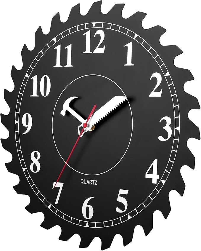 12 Inch Wall Clock with Circular Saw Blade Dial, Handsaw and Hammer Pointer,Great Decor for Home,Workshop and Man Cave (Black)