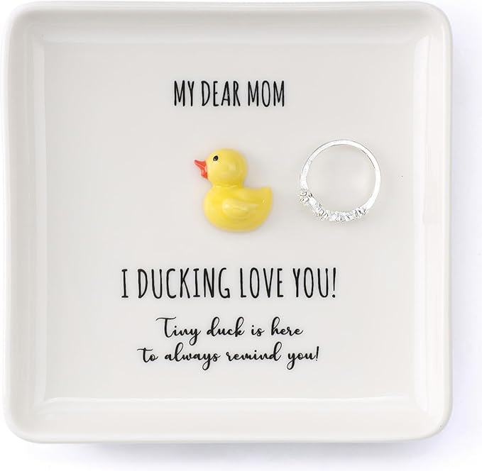 HOME SMILE Duck Ring Dish Tray-I Ducking Love You Mom Mothers Day Birthday Gifts for New Mom Stepmom Present for Mama Mother-in-Law from Daughter Son