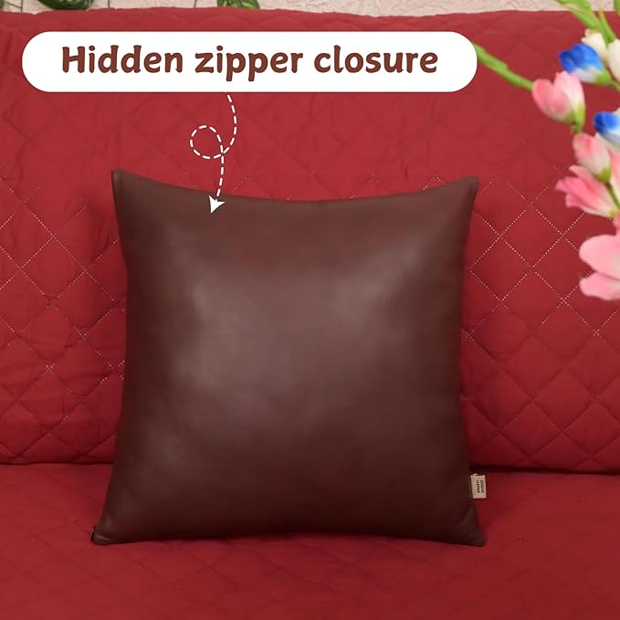 Lambskin Leather Pillow Cover, Hand Panel Stitched Leather Decorative Throw Pillow Covers for Couch Sofa Bed Living Room Garden (20x20 Inches, Deep Maroon Pack of 1)