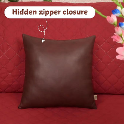 Lambskin Leather Pillow Cover, Hand Panel Stitched Leather Decorative Throw Pillow Covers for Couch Sofa Bed Living Room Garden (18x18 Inches, Deep Maroon Pack of 2)