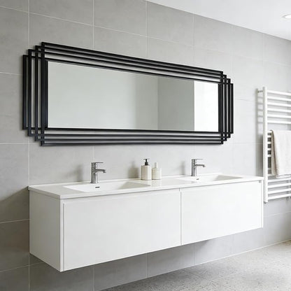 Large Geometric Wall Mirror, 67"x26" Rectangle Full Body Mirror with Metal Frame, Modern Elegant Art Deco Mirrors for Living Room Bedroom Entryway Hallway, Horizontal or Vertical Hanging