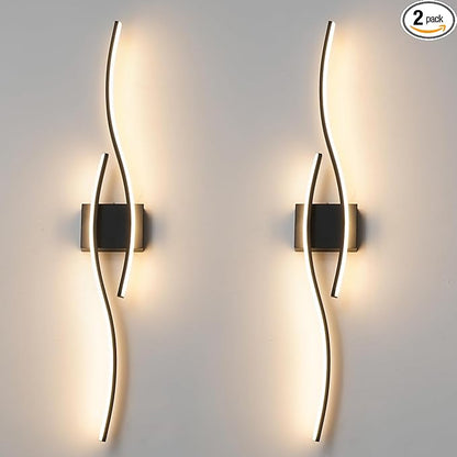 Hardwired Modern Wall Sconce set of Two with Remote Control, Dimmable LED Wall Sconces Lighting set of 2, Big Size Black Wall Light, LED Wall Lamp for Bedroom Living Room Bathroom 40.5" Length