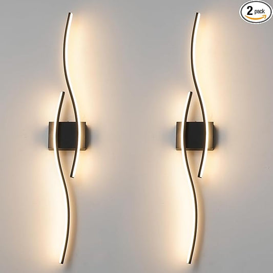 Hardwired Modern Wall Sconce set of Two with Remote Control, Dimmable LED Wall Sconces Lighting set of 2, Big Size Black Wall Light, LED Wall Lamp for Bedroom Living Room Bathroom 40.5" Length