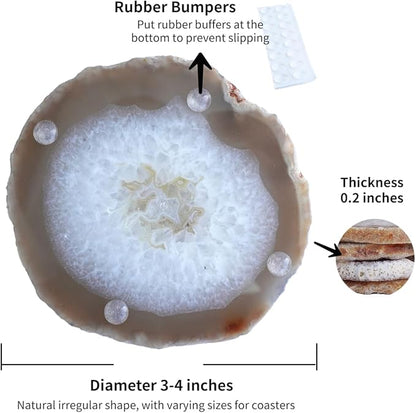 Agate Coasters Set of 4 3-4'',Crystal Geode Stone Coasters with Rubber Bumpers,Agate Slices for for Drink Home Decor, Coffee Table, Bar Accessories,Birthday Gift