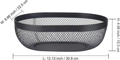 Metal Mesh Steel Basket, Oval Metal Wire Storage Organizer Baskets Multi Functional Kitchen Baskets Countertop Fruit Baskets Garden Harvest Basket for Kitchen Picnic Decor Cabinet Home, Black