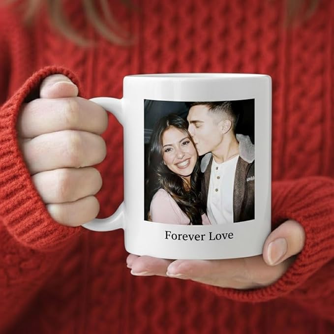 Custom Photo Coffee Mug, Personalized Forever Love Design Ceramic Cup for Anniversary Boyfriend Girlfriend Dishwasher Safe, 11oz (White)