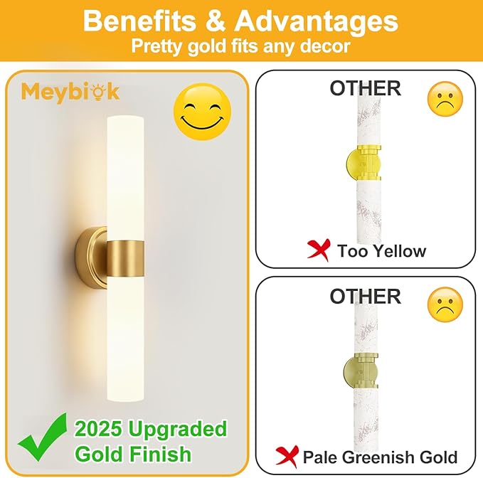 Wall Sconces Set of Two, Modern Bathroom Sconces Wall Lighting with Milky White Glass, Brushed Gold Sconces Wall Decor Set of 2 for Bathroom Mirror Bedroom Living Room Hallway