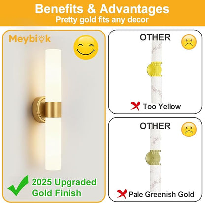 Wall Sconces Set of Two, Modern Bathroom Sconces Wall Lighting with Milky White Glass, Brushed Gold Sconces Wall Decor Set of 2 for Bathroom Mirror Bedroom Living Room Hallway