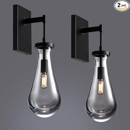 17" L Wall Sconces Set of 2, Black Wall Lights Fixtures Bathroom Vanity Light Modern Raindrop Wall Lamps for Living Room,Bedroom,Hallway,Stairs,Indoor
