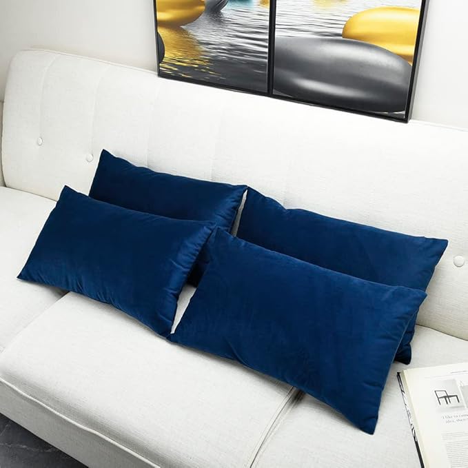 Artaimee Navy Blue Velvet Throw Pillow Covers 12x20 – Set of 4 Decorative Cushion Covers for Sofa, Bed, Couch, & Car – Soft, Cozy, Machine Washable