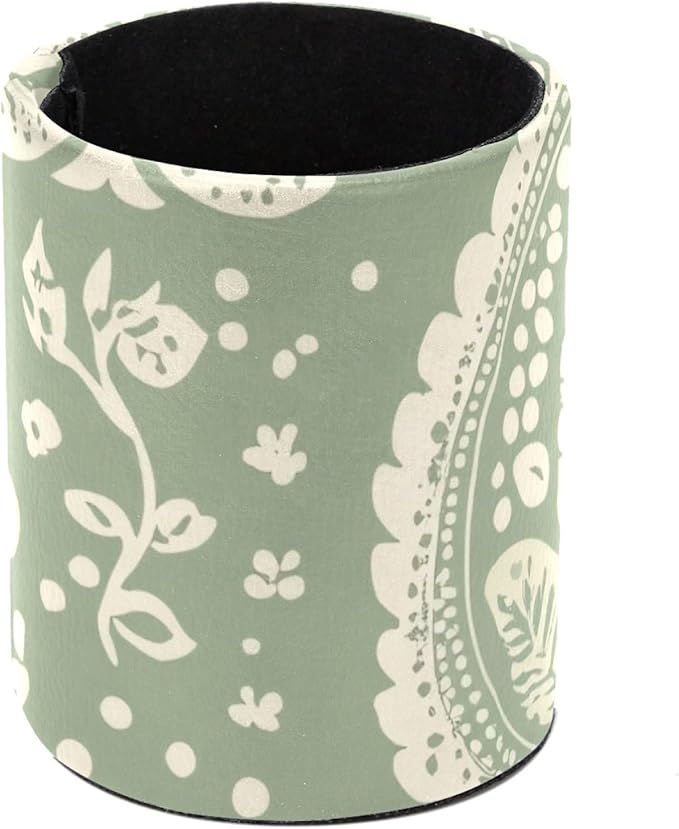 Sage Green Flowers Leaves and Dots Pattern Pen Pencil Holder for Desk, Pen Pencil Cup Table Stationery Organizer Makeup Brush Holder for School Home Office Supplies