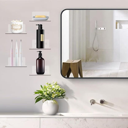 Sankoly 10 Pack 4 Inches Small Acrylic Wall Shelves,Clear Floating Shelves with Dual Installation (Adhesive & Screws), for Storing Surveillance Cameras, Speakers, Perfume Bottles, Plants