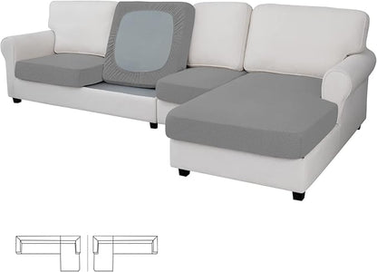 Easy-Going Stretch 4 Pieces Couch Cushion Covers for Sectional Sofa Left/Right L Shape Chaise Lounge Sofa Seat slipcover Anti-Slip Sofa Cover Soft (3 Seater + 1 Chaise, Light Gray)