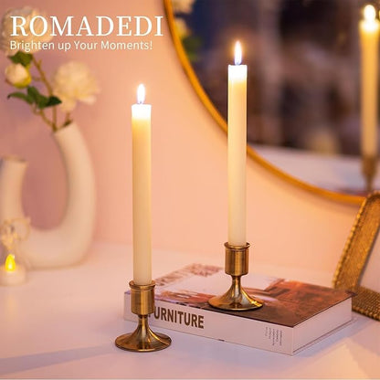 Romadedi Gold Candlestick Candle Holders for Taper, 2 PCS Gold Brass Color Candle Stick Candle Holder for Table Centerpiece, Wedding Reception, Festive Christmas Mantel Decoration or Home Decor
