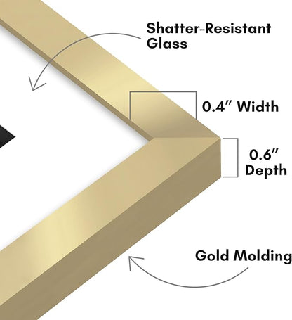 Americanflat 6x8 Picture Frame with Shatter-Resistant Glass - Use as 4x6 Frame with Mat or Display 6x8 Photo Without Mat - Streamline Collection - Picture Frames for Tabletop and Wall - Gold