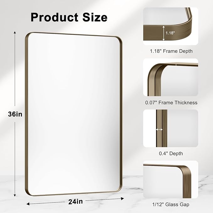 Bathroom Mirrors for Over Sink,2Pcs 24x36Inch Vanity Mirrors for Wall,Bronze Metal Frame Rectangle Mirrors for Bathroom, Farmhouse,Restroom,Hangs Horizontally or Vertically