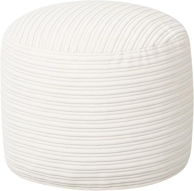 MeMoreCool Stuffed Round Pouf Ottoman Foot Rest, Soft Plush Floor Pouf Foot Stool, Corduray Footstool Footrest, Small Round Ottoman for Living Room Couch Sofa Chair, 20x15 Inch Beige