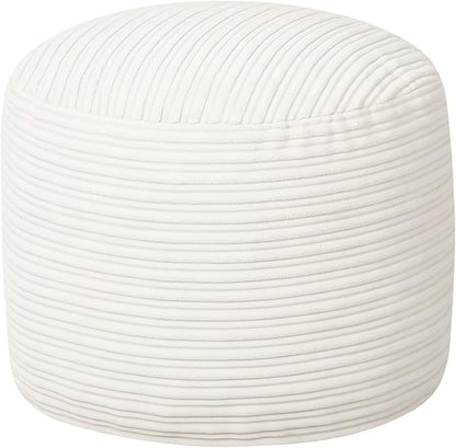 MeMoreCool Stuffed Round Pouf Ottoman Foot Rest, Soft Plush Floor Pouf Foot Stool, Corduray Footstool Footrest, Small Round Ottoman for Living Room Couch Sofa Chair, 20x15 Inch Beige