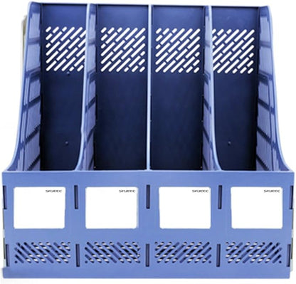SAYEEC Sturdy Magazine Organizer Folder Desktop 4 Compartment File Holders Plastic Frames File Dividers Document Cabinet Rack Storage Box for Office Home School Blue
