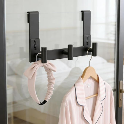PMMASTO No-Drill Extra Long Shower Hooks, Fits 3/8" Thick Door, Heavy Duty Stainless Steel Towel Hooks for Frameless Glass Shower Door, Holds Bathrobe Towel (Black, 3 T-Hooks)