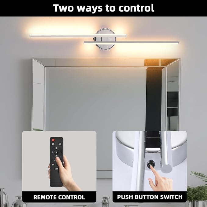 Wireless Battery Operated Wall Sconces with Remote, USB Rechargeable Led Wall Lights, 3000K-6000K Chrome wall sconces for Bedroom, Hallway, Living Room. Chrome 31.4-Inch Wall Light Set of Two