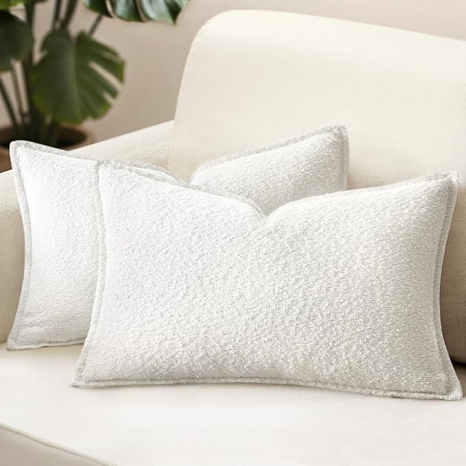 MIULEE Pack of 2 Decorative Textured Boucle Throw Pillow Covers 12x20 Inch Christmas White Broadside Thick Boho Lumbar Pillows for Farmhouse Accents Sofa Couch Bedroom Living Room Home Decor