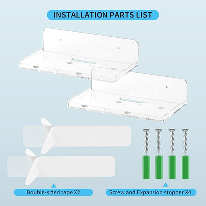 Wall Mount Floating Shelves for 2 Pcs Security Camera Shelf Mini Speaker Other Small Items in Bedroom Bathroom Kitchen Living Room Clear Mini Shelf Flexible Use for Wall Space(L)