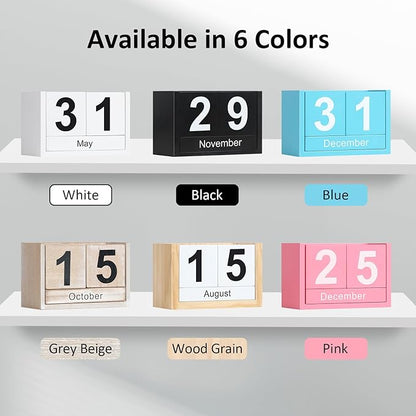 Wooden Block Calendar for Desk, Small Size Daily Desktop Perpetual Desk Calendar, Cute Date Display Desk Accessories for Home Office Decor, Teacher, Classroom, Reusable Yearly, White