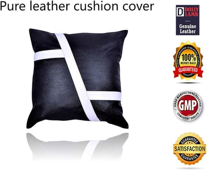 D DOLLY LAMB Lambskin Leather Pillow Cover - Sofa Cushion Case - Decorative Throw Covers for Living Room & Bedroom, 16x16 Inches - Blue Pack of 1